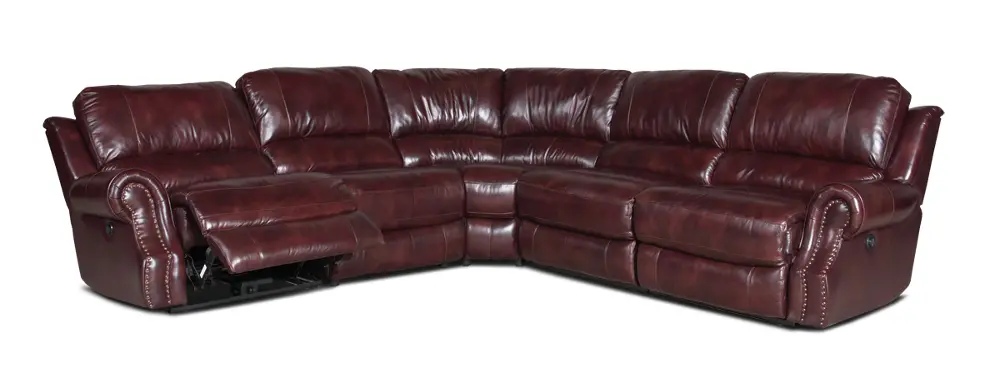 Burgundy Leather-Match 5 Piece 2x Power, 1x Manual Sectional - Madison Collection-1