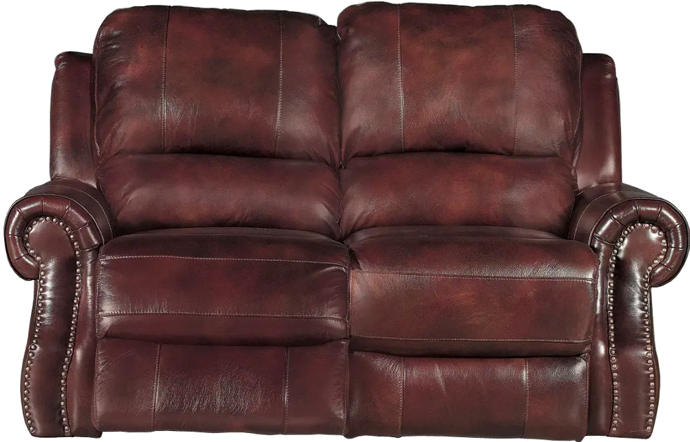 Burgundy Leather-Match Power Reclining Loveseat - Madison Collection-1