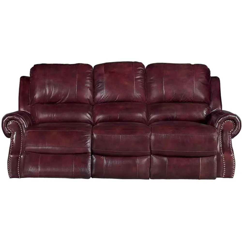 Burgundy Leather-Match Power Reclining Sofa & Loveseat - Madison Collection-1