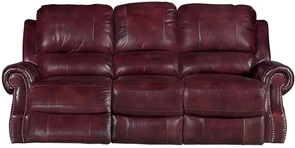 Burgundy Leather-Match Manual Reclining Sofa - Madison Collection-1