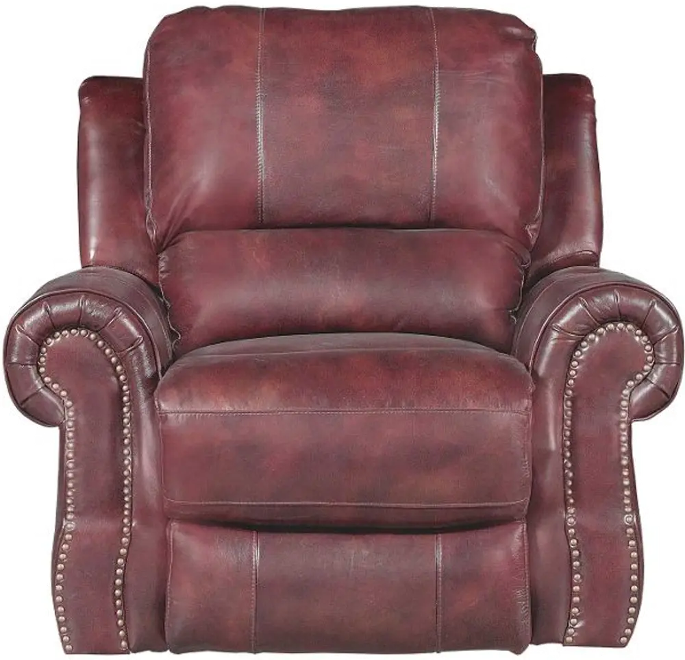 Burgundy Leather-Match Glider Recliner - Madison Collection-1