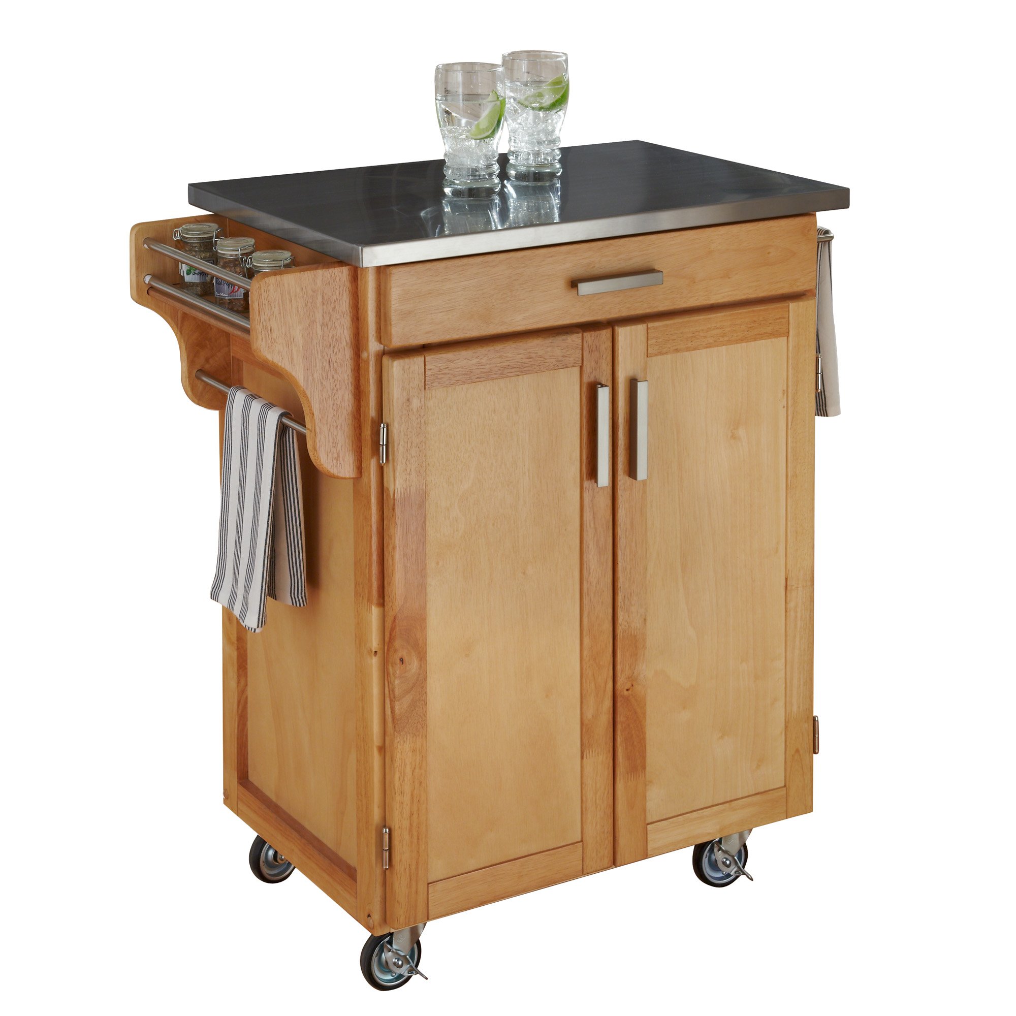 Natural Kitchen Cart with Stainless Steel Top - Create-a-Cart-2