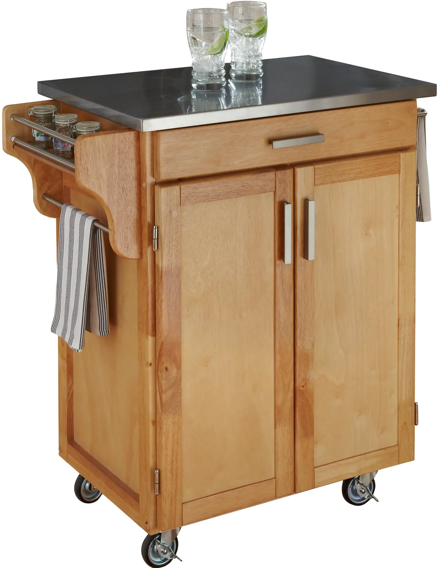Natural Kitchen Cart with Stainless Steel Top - Create-a-Cart-2