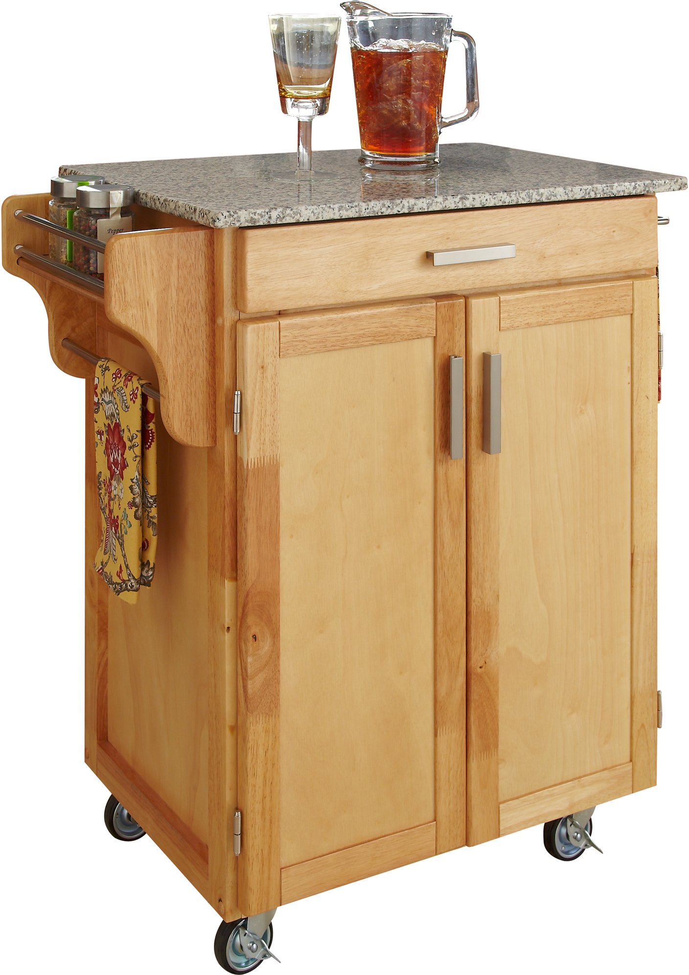 Natural Kitchen Cart with White and Black Granite Top - Create-a-Cart-2