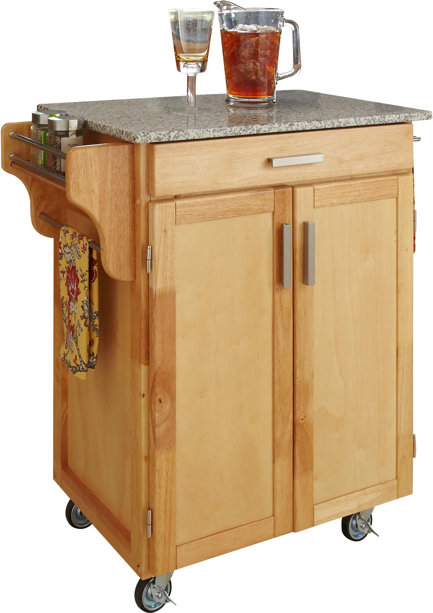Natural Kitchen Cart with White and Black Granite Top - Create-a-Cart-2