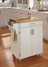 9001-0021 White Kitchen Cart with Natural Wood Top - Create-a-Cart