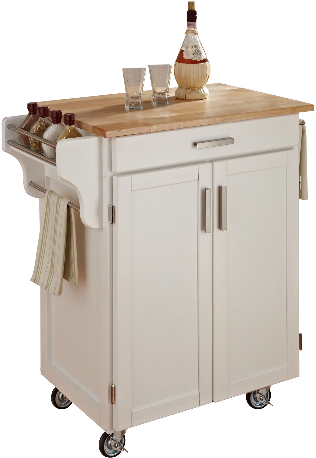 White Kitchen Cart with Natural Wood Top - Create-a-Cart-2