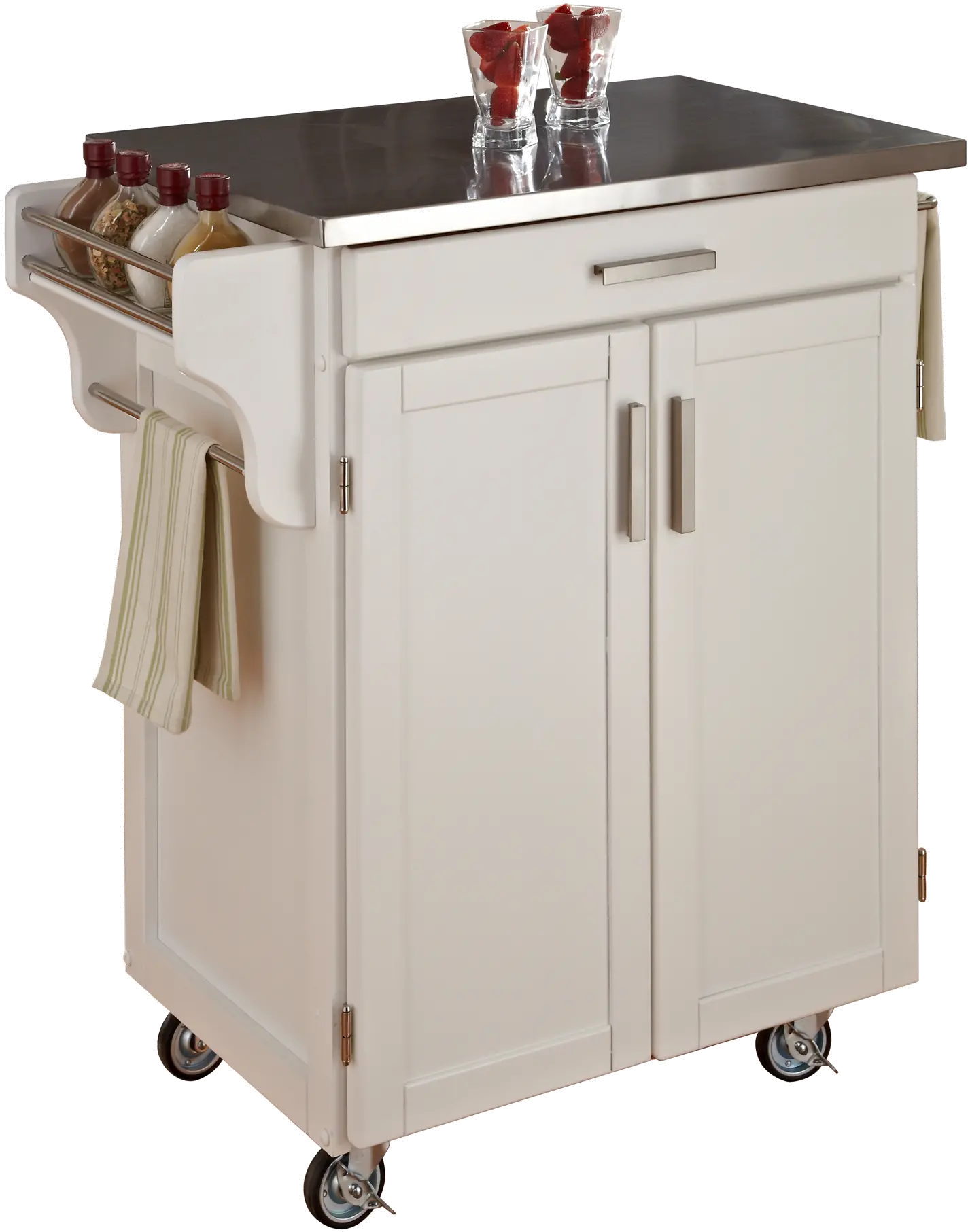 White Kitchen Cart with Stainless Steel Top - Create-a-Cart-2