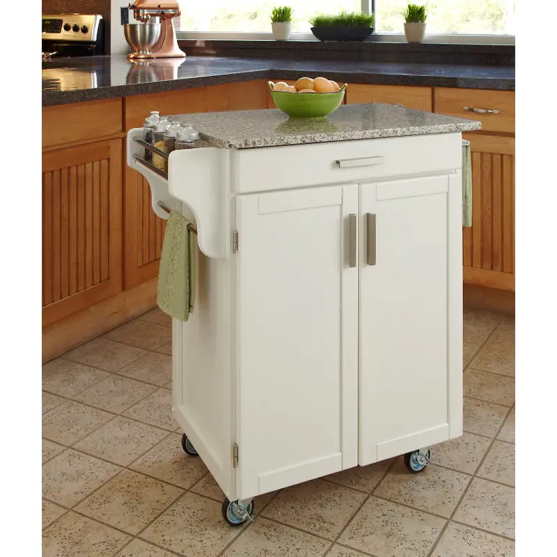 9001-0023 White Kitchen Cart with White and Black Granite Top - Create-a-Cart