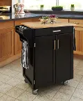 9001-0041 Black Kitchen Cart with Natural Wood Top - Create-a-Cart