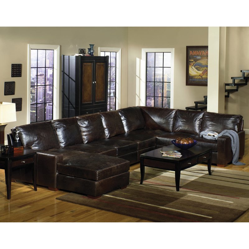 Brompton Tobacco 3 Piece Leather Sectional RC Willey Furniture Store
