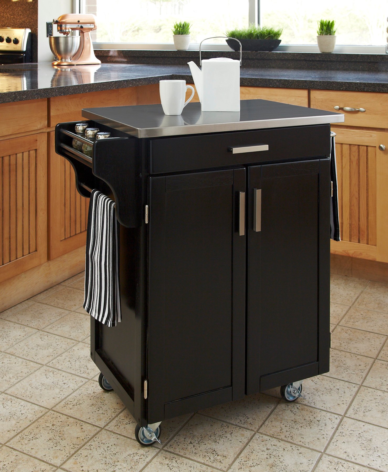 Black Kitchen Cart with Stainless Steel Top - Create-a-Cart-1