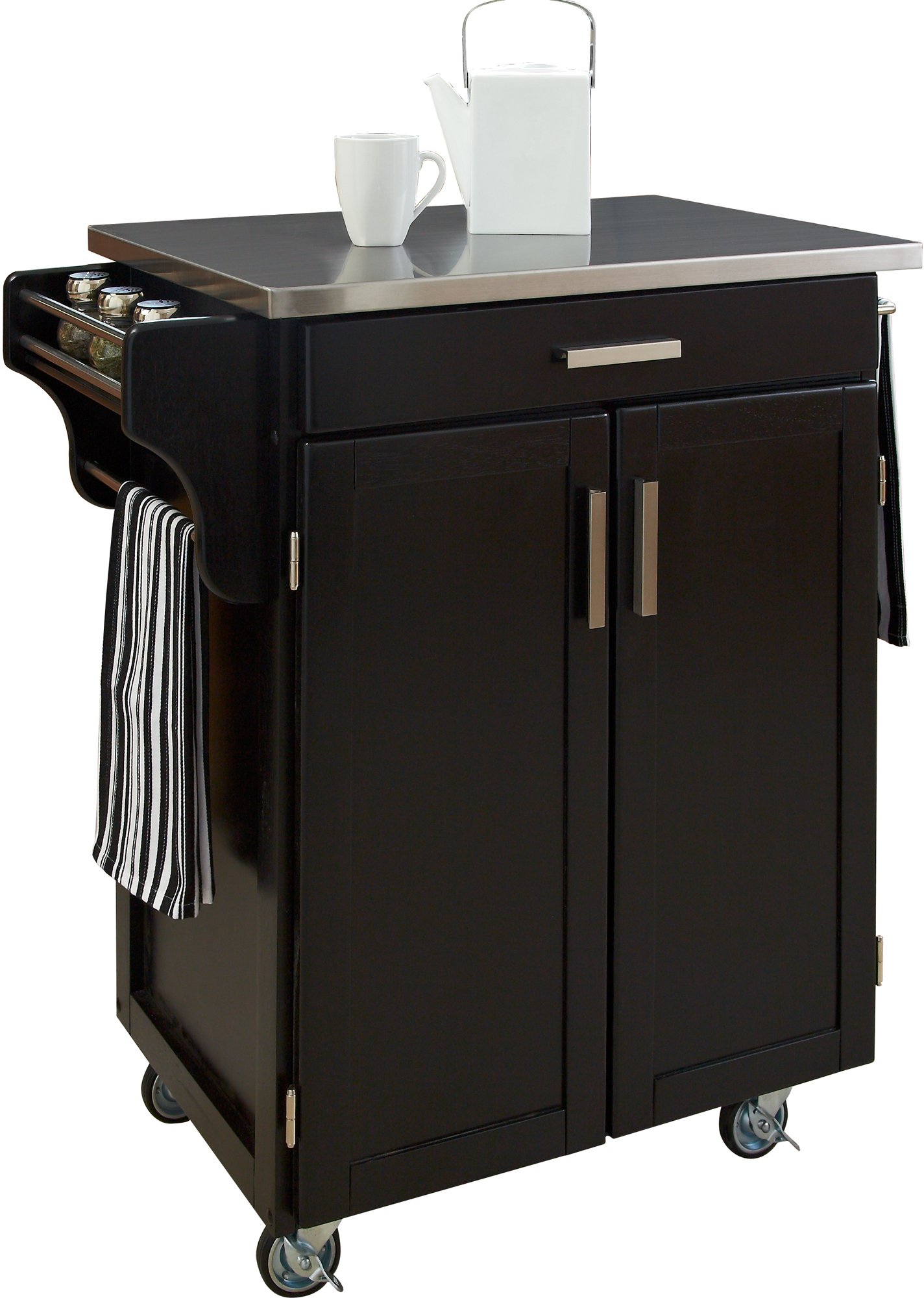 Black Kitchen Cart with Stainless Steel Top - Create-a-Cart-2