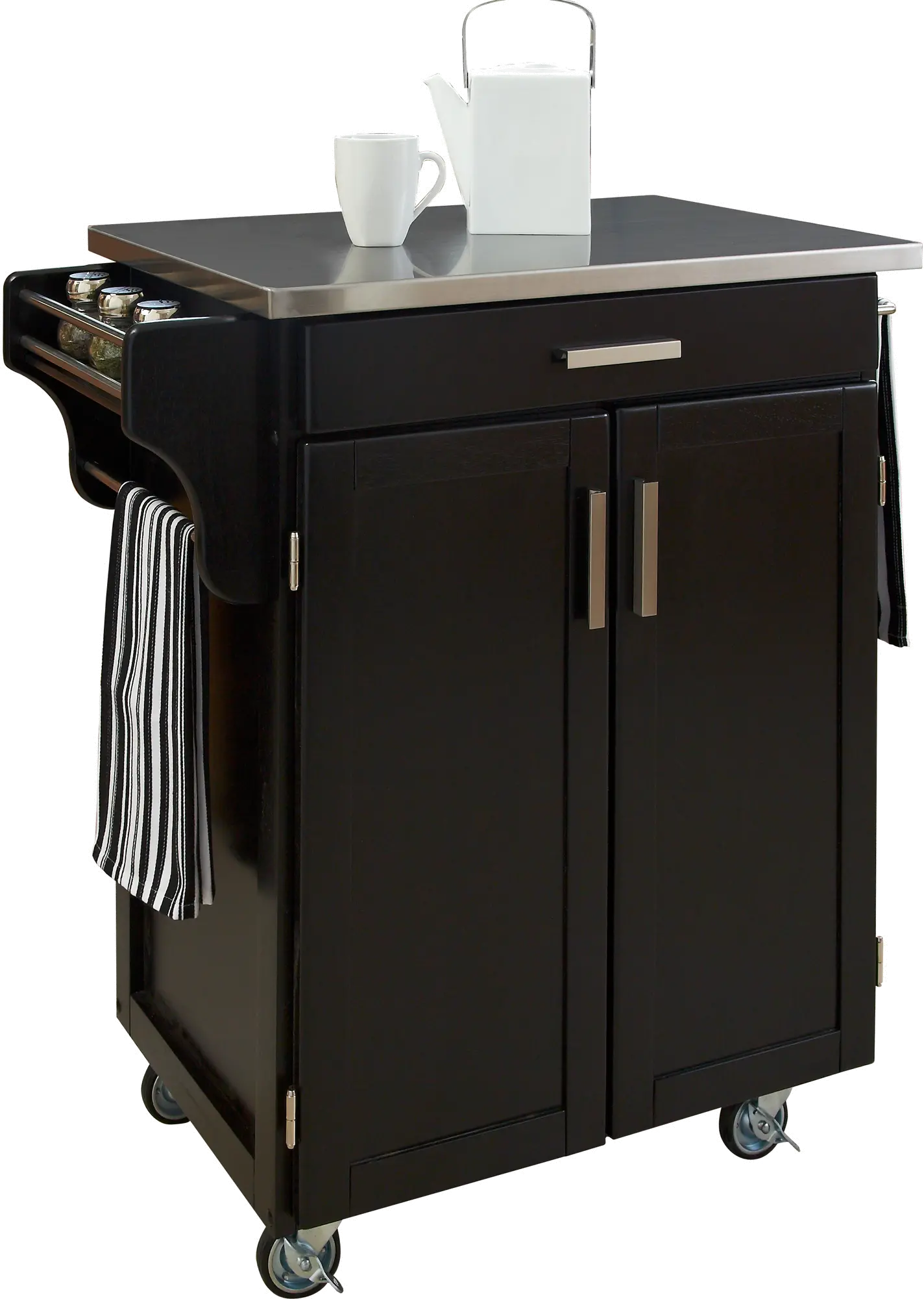 Black Kitchen Cart with Stainless Steel Top - Create-a-Cart-2