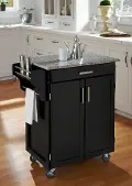 9001-0043 Black Kitchen Cart with White and Black Granite Top - Create-a-Cart