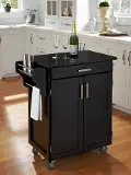 9001-0044 Black Kitchen Cart with Natural Wood Top - Create-a-Cart