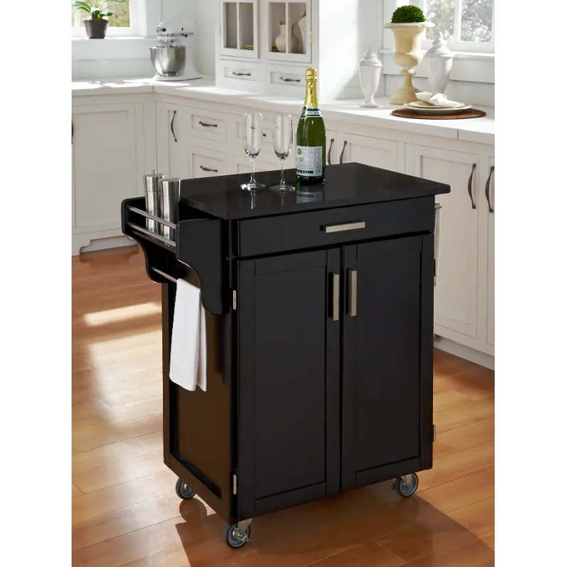 9001-0044 Black Kitchen Cart with Natural Wood Top - Create-a-Cart