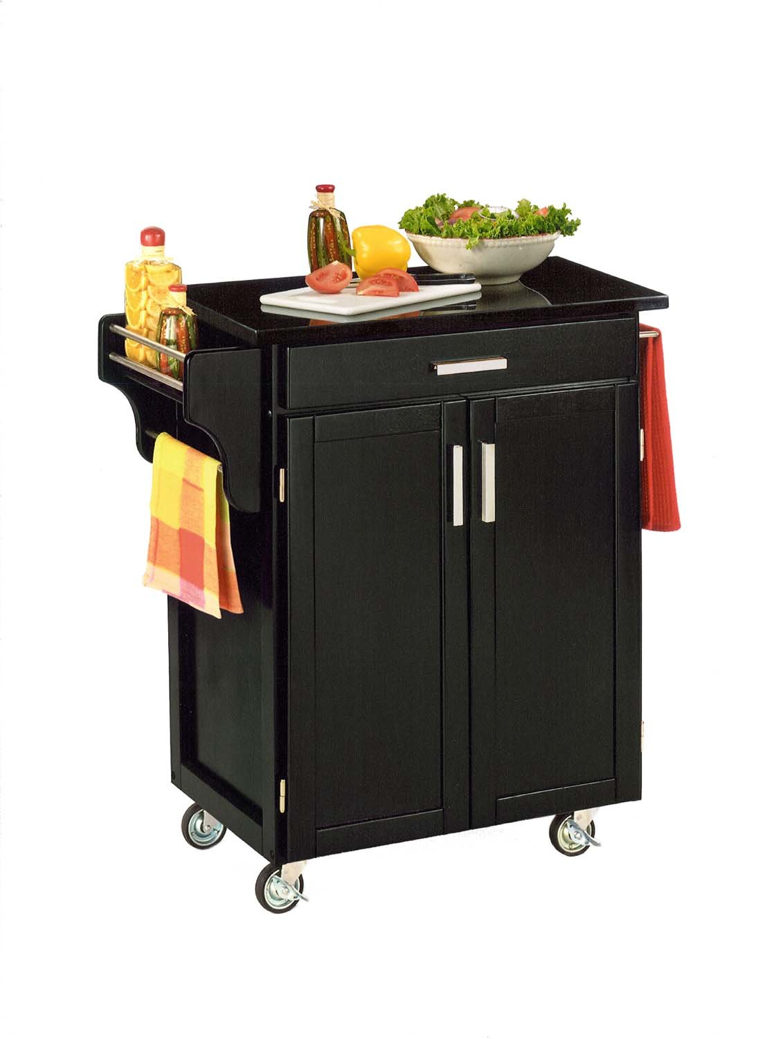 Black Kitchen Cart with Natural Wood Top - Create-a-Cart-2