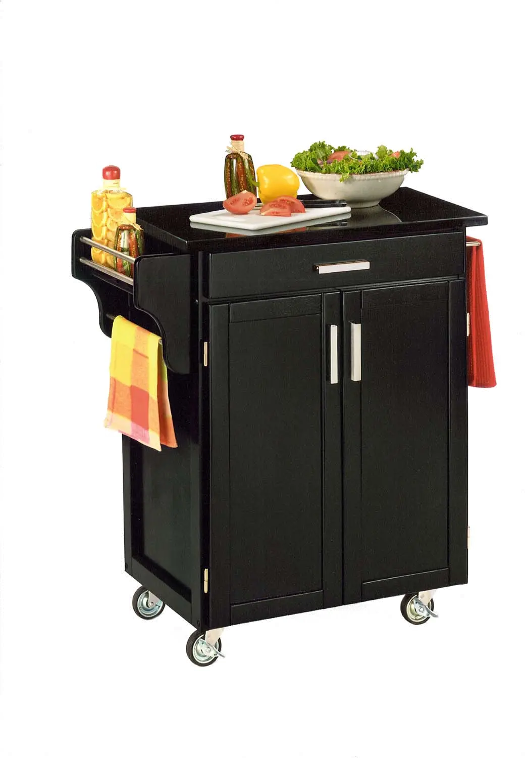 Black Kitchen Cart with Natural Wood Top - Create-a-Cart-2
