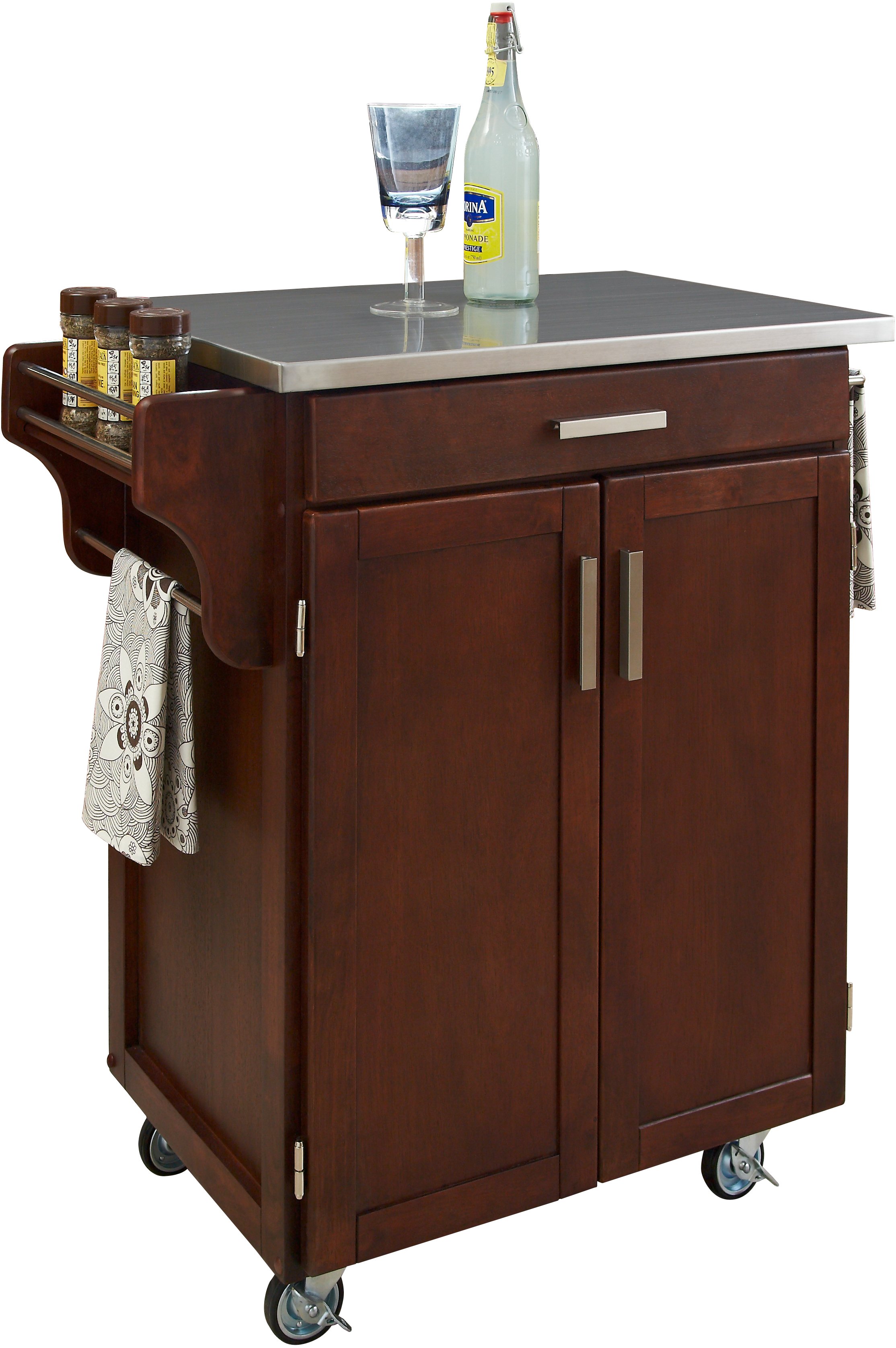 Cherry Kitchen Cart with Stainless Steel Top - Create-a-Cart-2