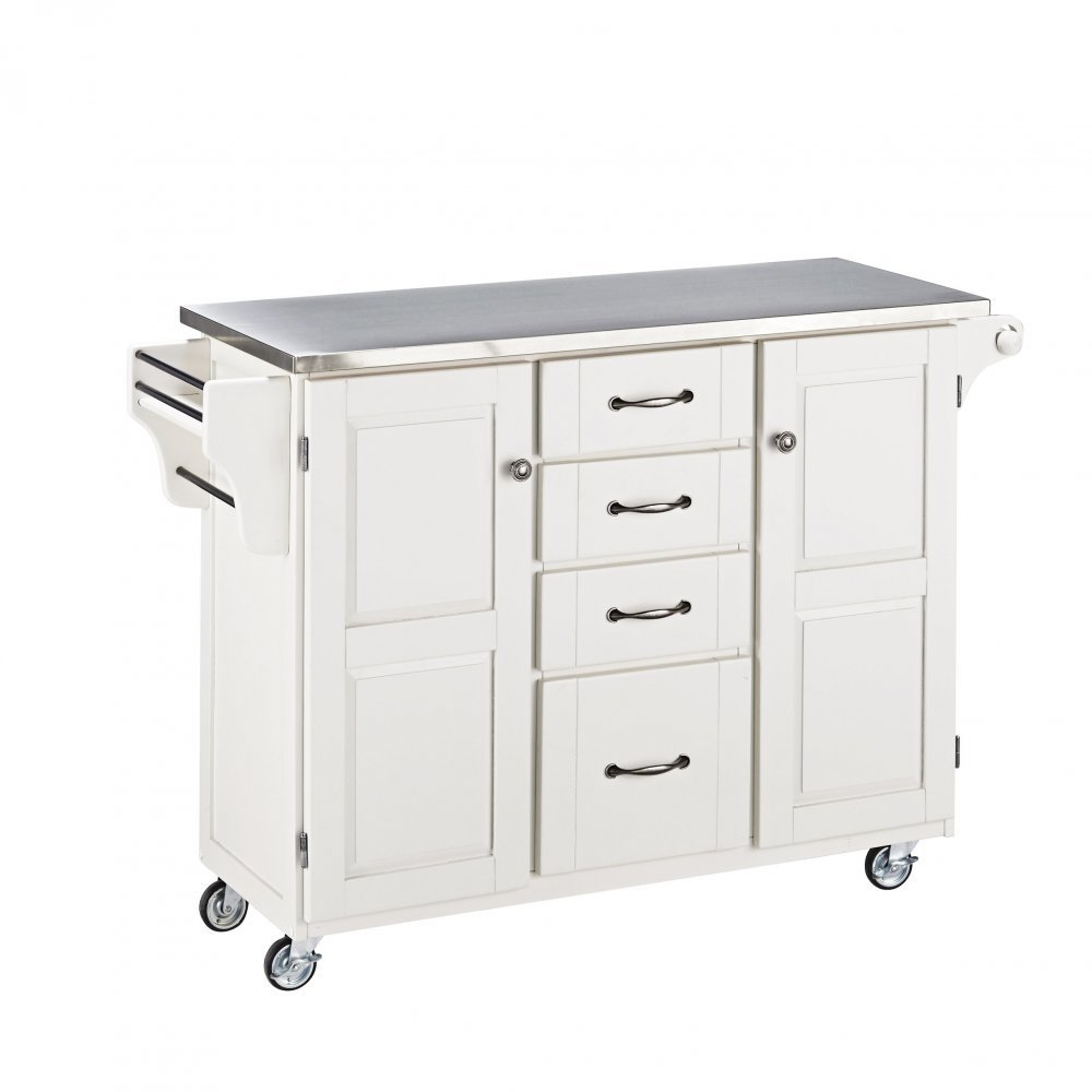 White Kitchen Cart with Stainless Steel Top - Create-a-Cart-2