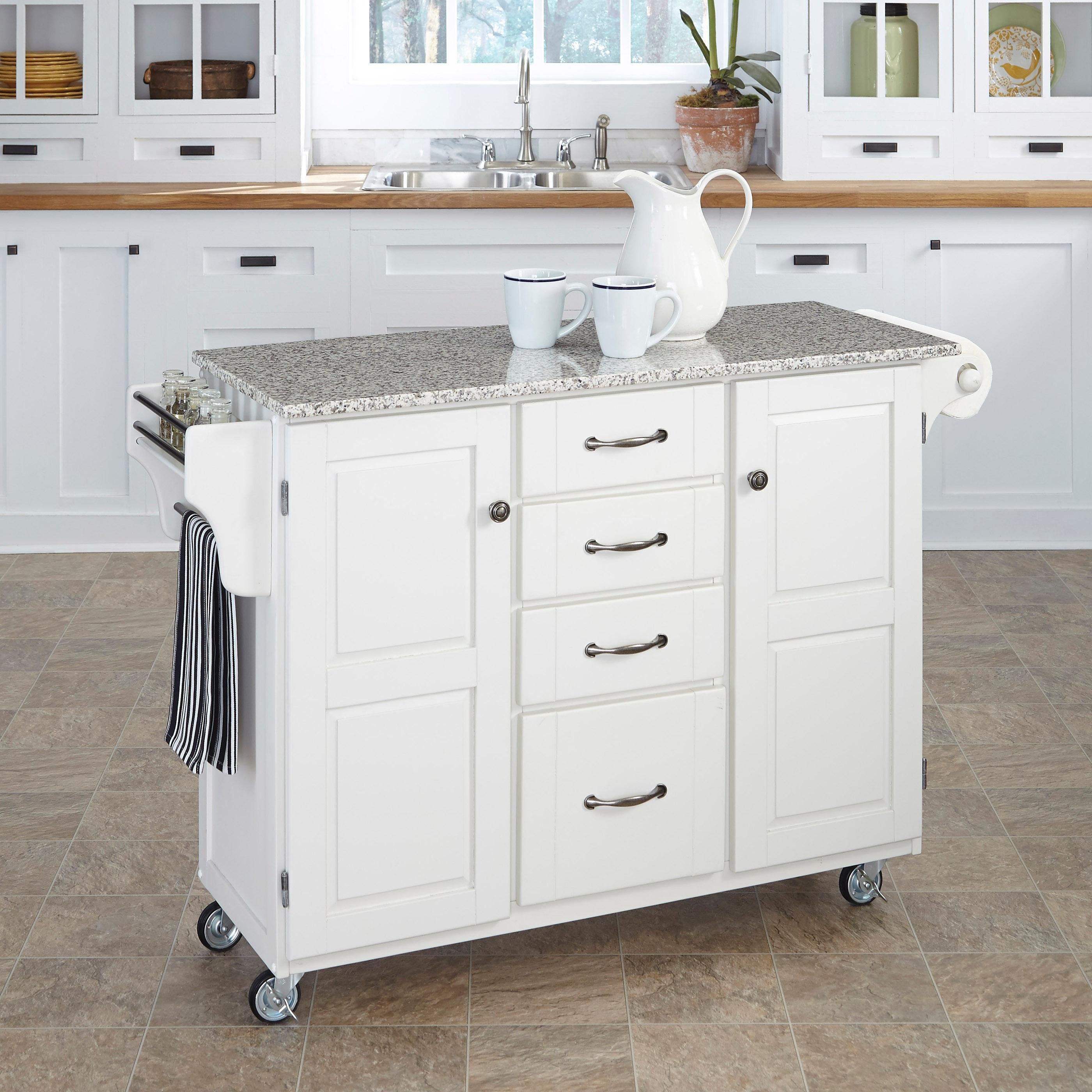 White Kitchen Cart with White and Black Granite Top - Create-a-Cart-1
