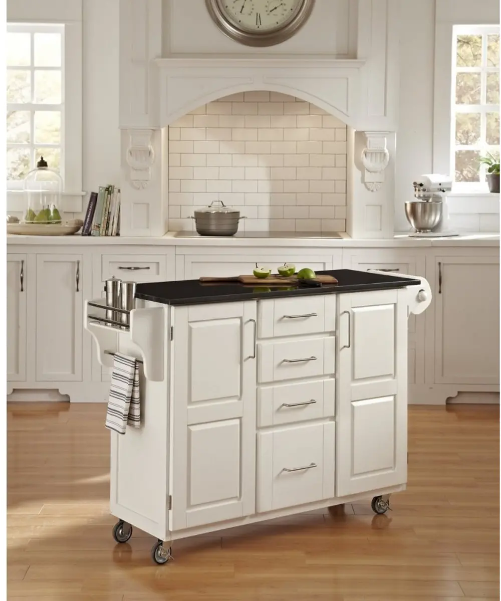 9100-1024 Create A Cart White Kitchen Cart with Black Granite Top-1