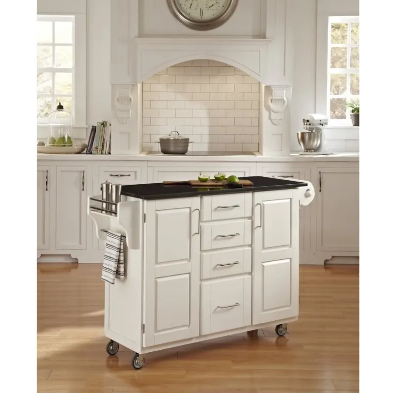 9100-1024 Create A Cart White Kitchen Cart with Black Granite Top