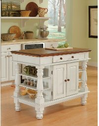 Antiqued White Kitchen Island - Americana