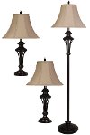 Clearance Bronze 3 Piece Open Cage Lamp Set
