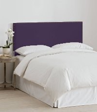 280NBVAUB_BR Velvet Aubergine Nail Button Border Twin Headboard