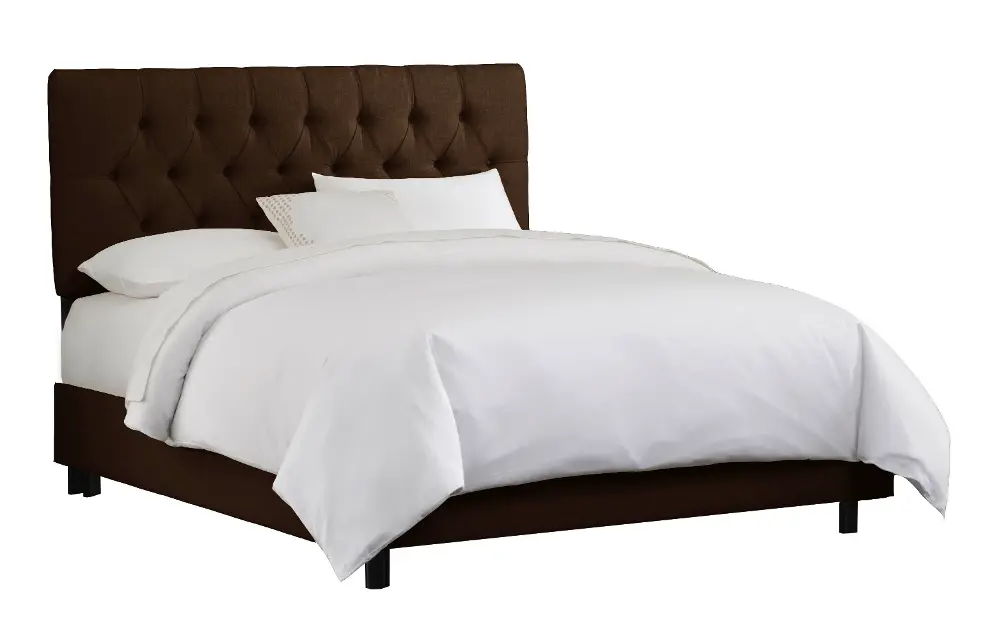 540BEDLINCHOC Linen Chocolate Tufted Twin Bed -1