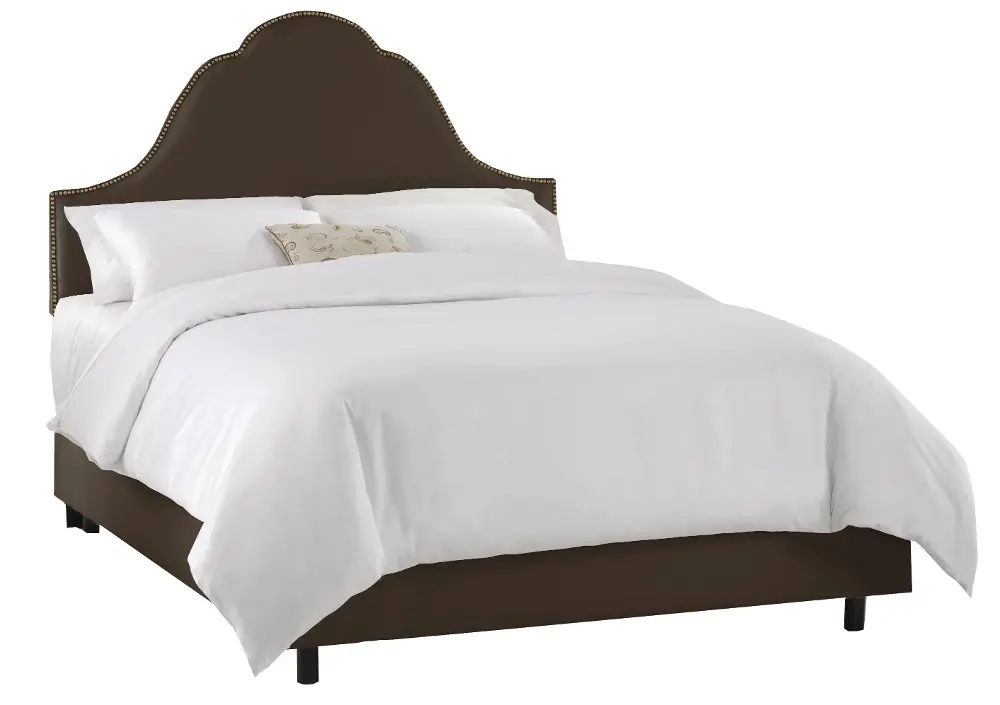 852BEDSHTGCHOC_BR Shantung Chocolate Arch Nail Button Queen Bed-1