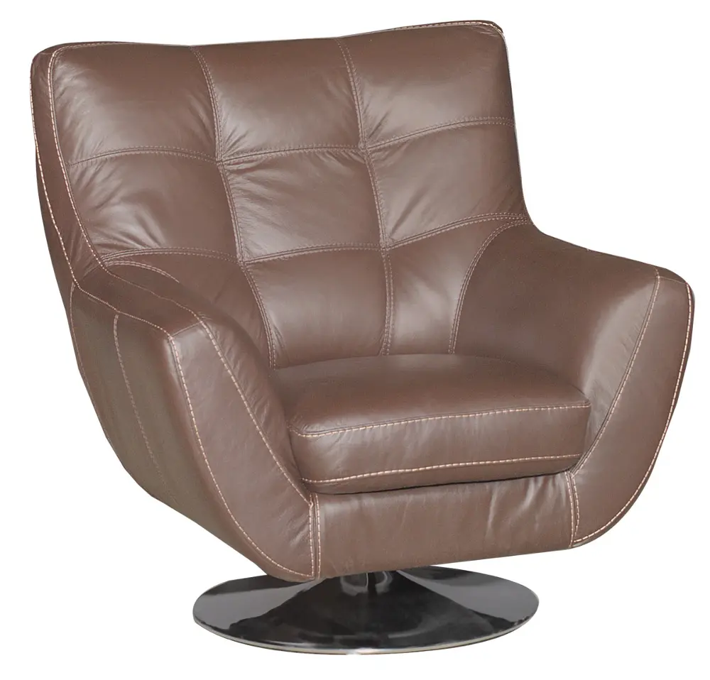 37 Inch Brown Leather Swivel Chair-1
