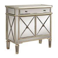 White Mirrored 2 Door and 1 Drawer Console Cabinet