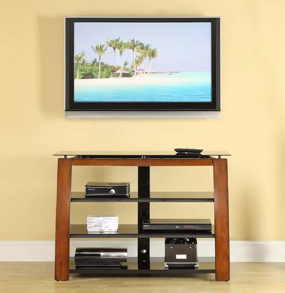 Oak & Black Glass 44 Inch TV Stand - Tuscany Collection-1