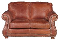 Classic Traditional Brandy Brown Leather Loveseat