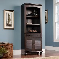 Antique Paint Library Bookcase with Doors - Harbor View