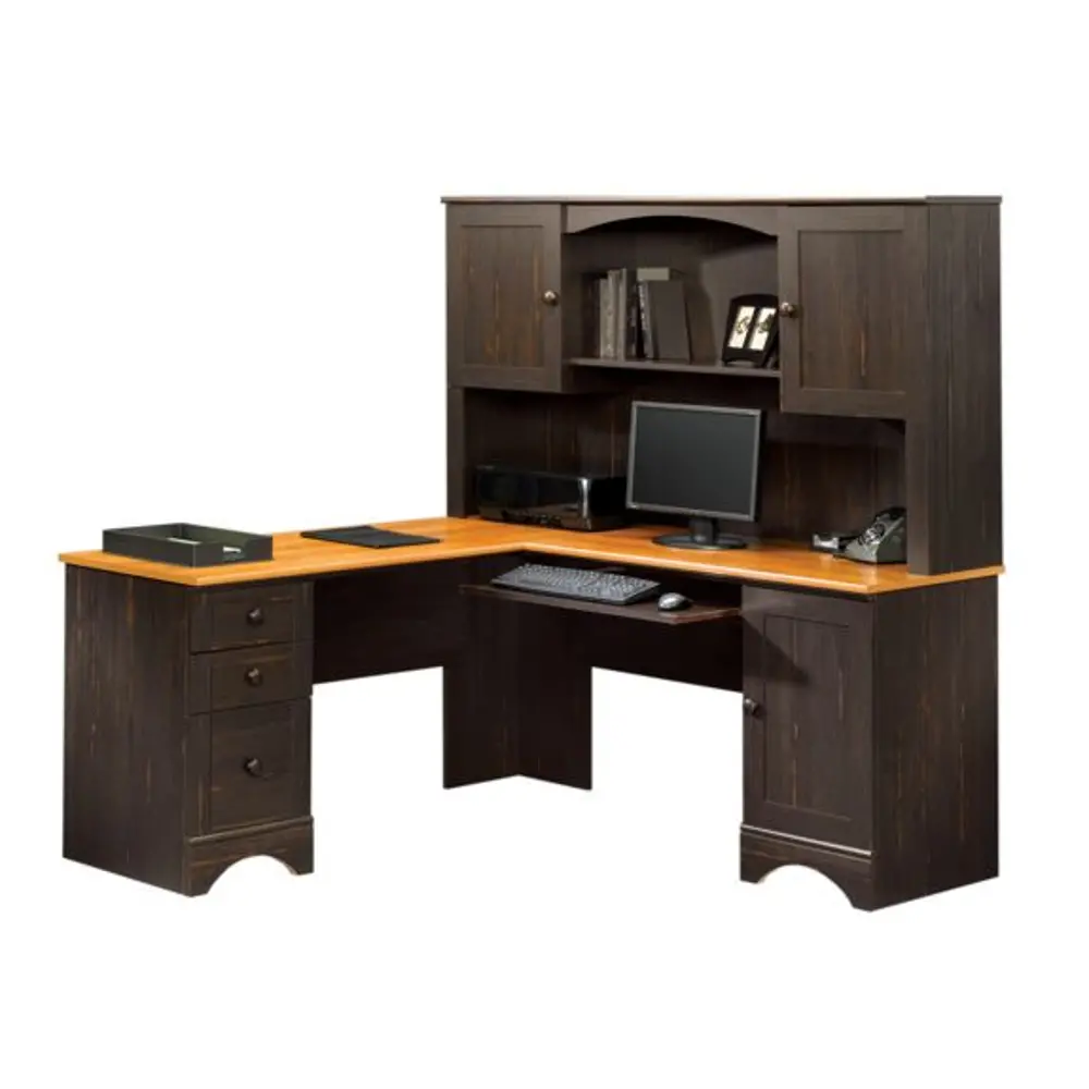 Casual Dark Brown Desk with Hutch - Harbor View-1