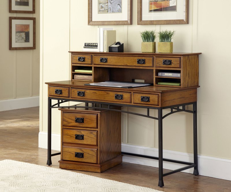 Brown And Metal Desk Hutch And File Cabinet Modern Craftsman