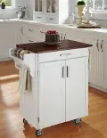 9001-0027G White Kitchen Cart with Cherry Finish Wood Top - Create-a-Cart