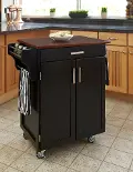 9001-0047G Black Kitchen Cart with Natural Wood Top - Create-a-Cart