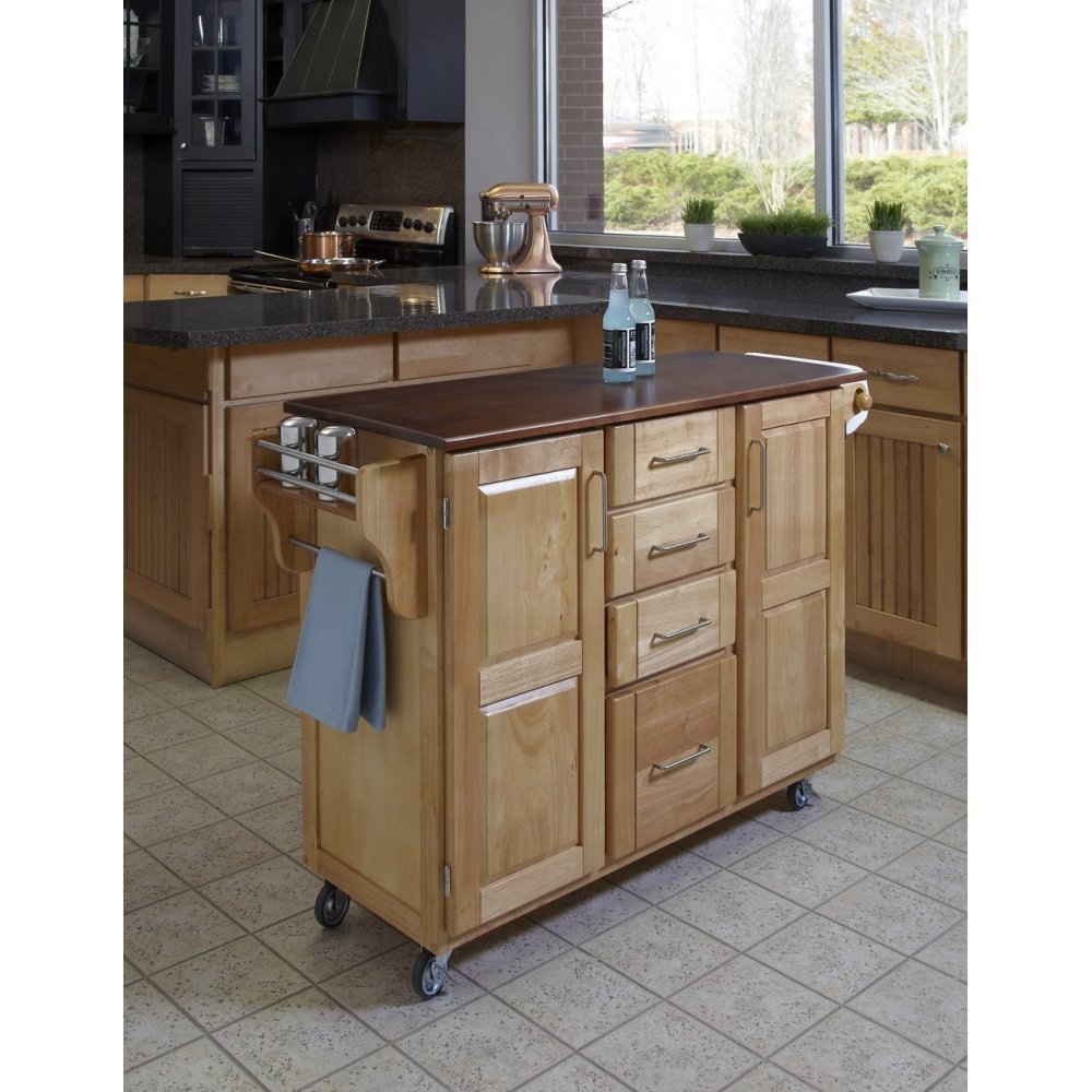 Natural Kitchen Cart with Cherry Finish Top - Create-a-Cart-1
