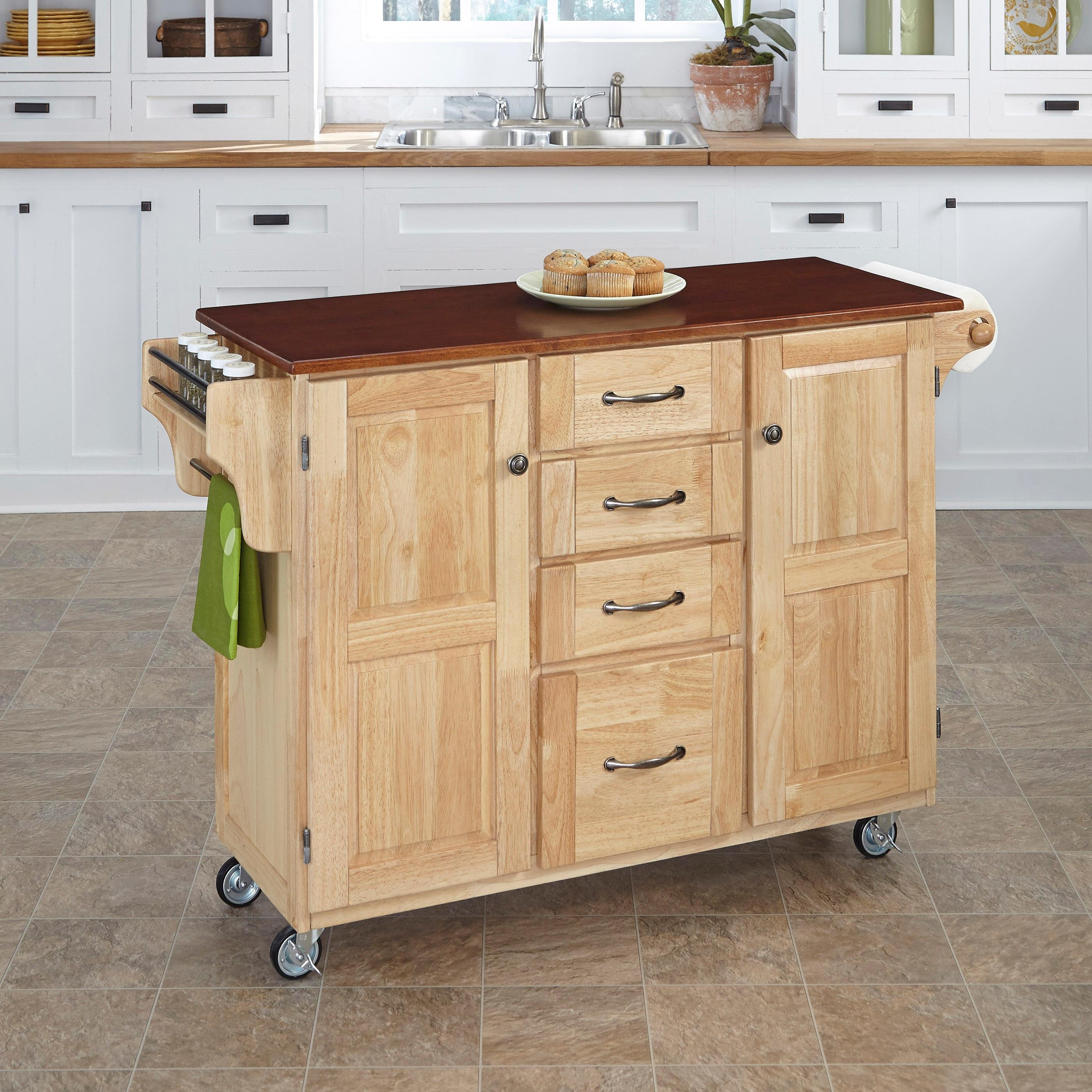 Natural Kitchen Cart with Cherry Finish Top - Create-a-Cart-2