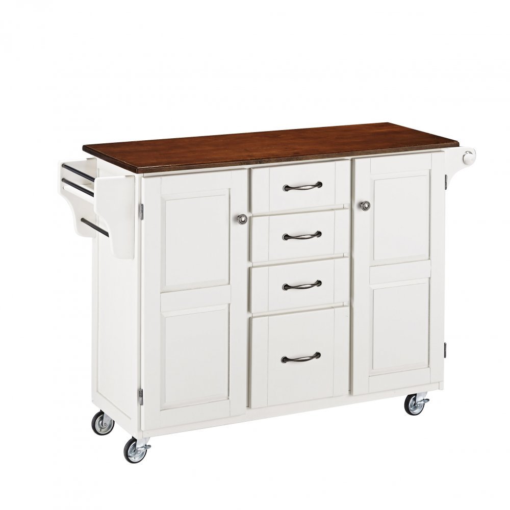 White Kitchen Cart with Cherry Finish Top - Create-a-Cart-2