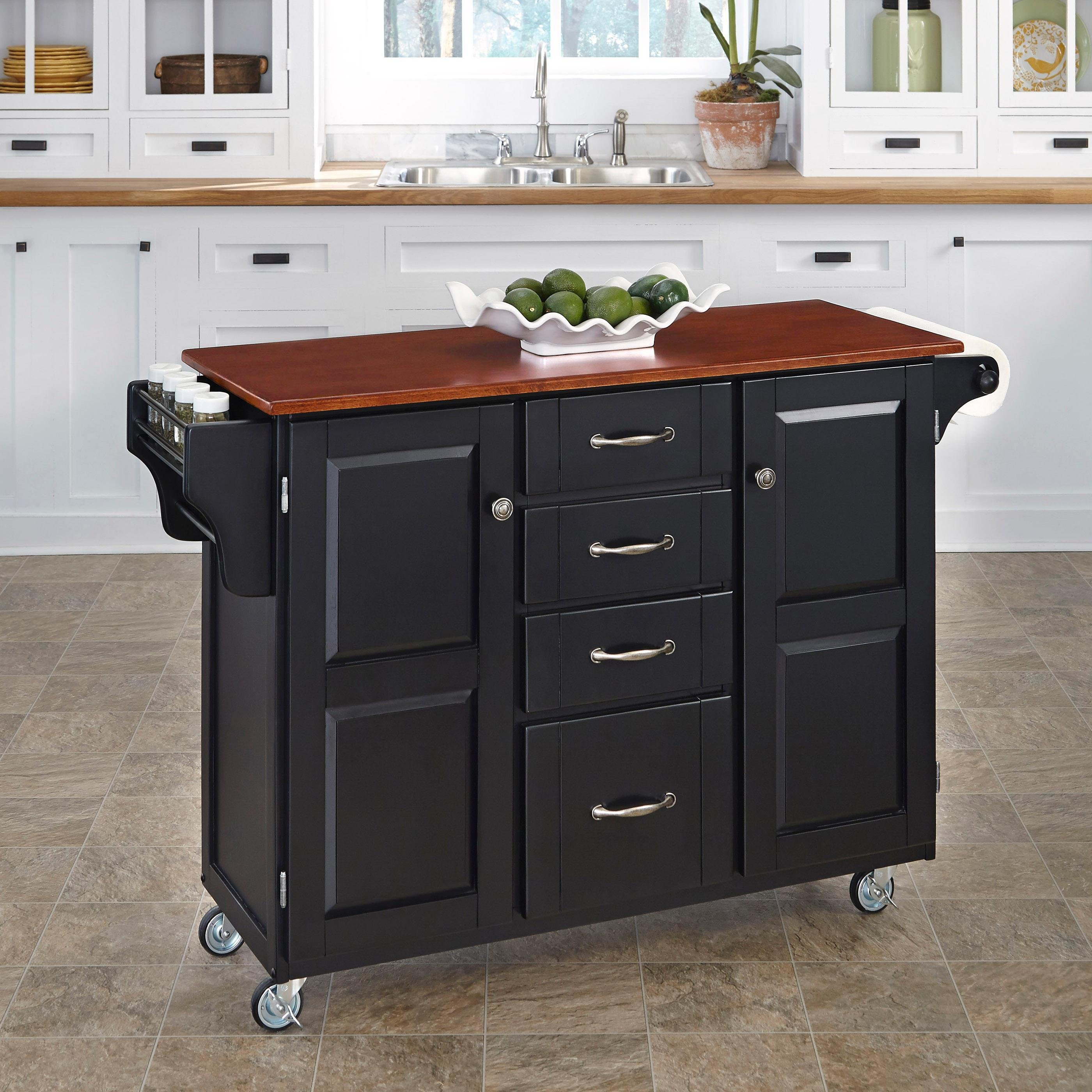 Black Kitchen Cart with Warm Oak Finish Top - Create-a-Cart-1