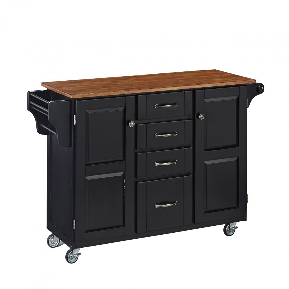 Black Kitchen Cart with Warm Oak Finish Top - Create-a-Cart-2