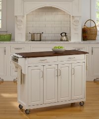 Off White Kitchen Cart with Cherry Finish Top - Create-A-Cart