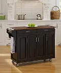 9200-1047G Black Kitchen Cart with Cherry Finish Top - Create-A-Cart