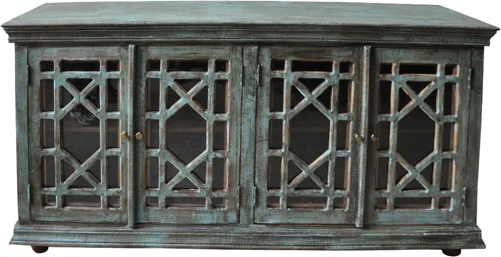 Antiqued Teal 4-Door Sideboard-1